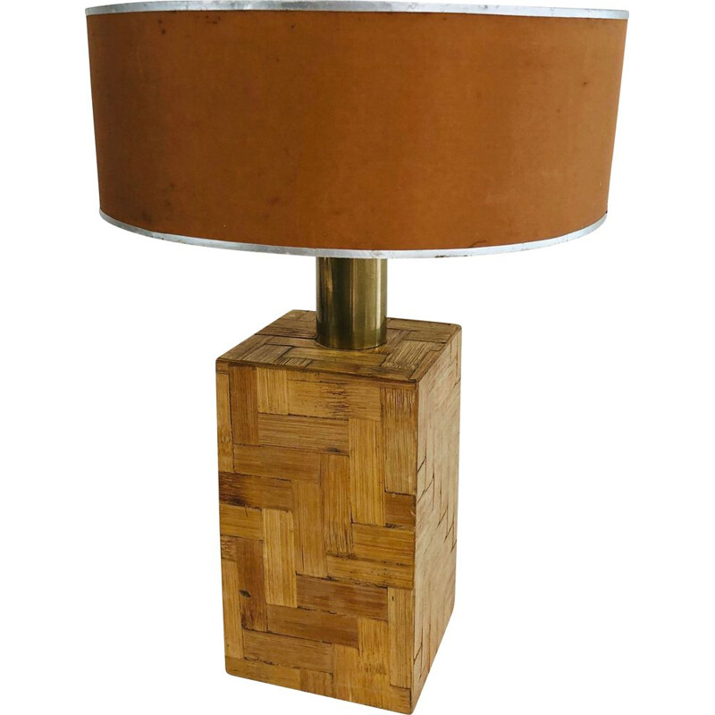 Vintage lamp in straw marquetry, 1950