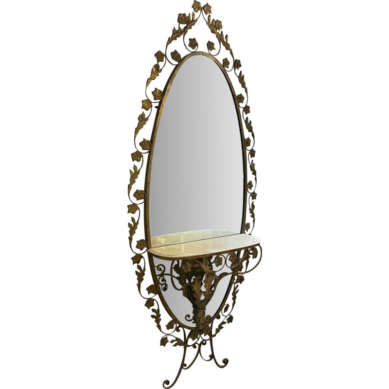Espejo dorado vintage con estante de mármol