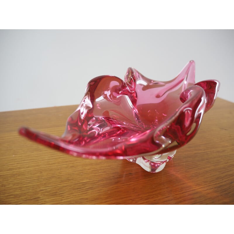 Vintage red glass bowl by Josef Hospodka, Czechoslovakia 1960