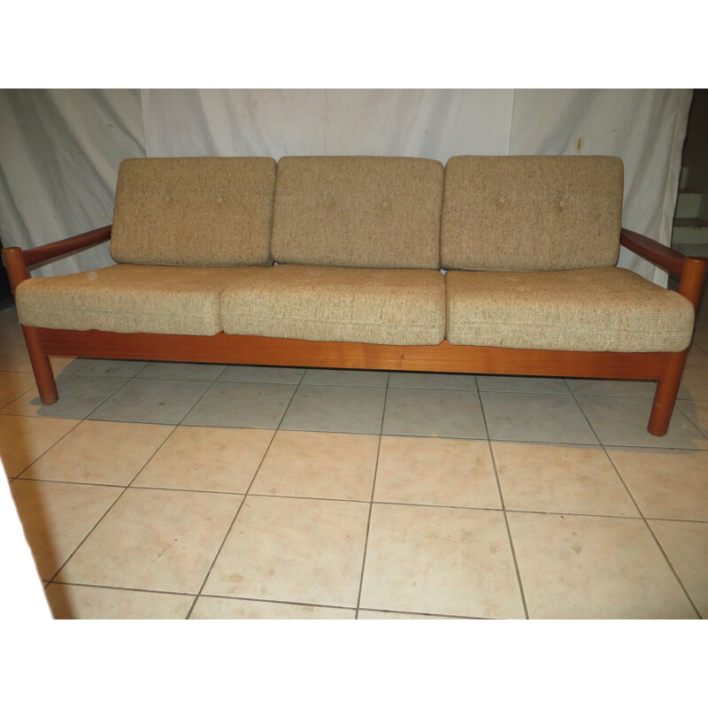 Scandinavian sofa in solid teak and fabric - 1960s