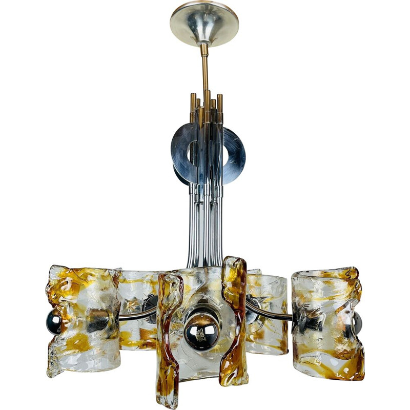 Mazzega" vintage chandelier in amber murano chrome by Toni Zuccheri, Italy 1970