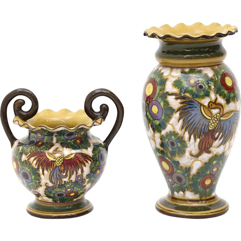 Paire de vases vintage art déco en céramique par Bartolomeo Rossi pour Savonesi,1930