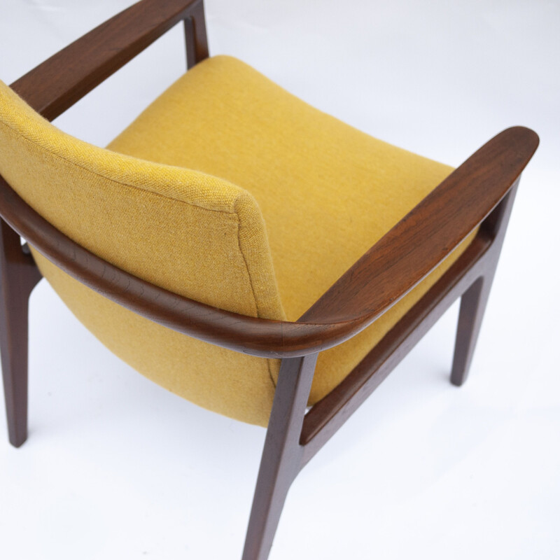 Mid-century teak armchair with yellow upholstery by Sigvard Bernadotte for France and Son, Denmark 1960s