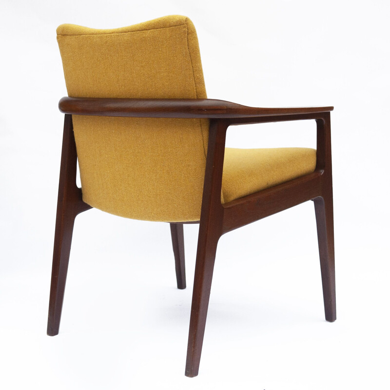 Sillón vintage de teca con tapicería amarilla de Sigvard Bernadotte para France and Son, Dinamarca 1960