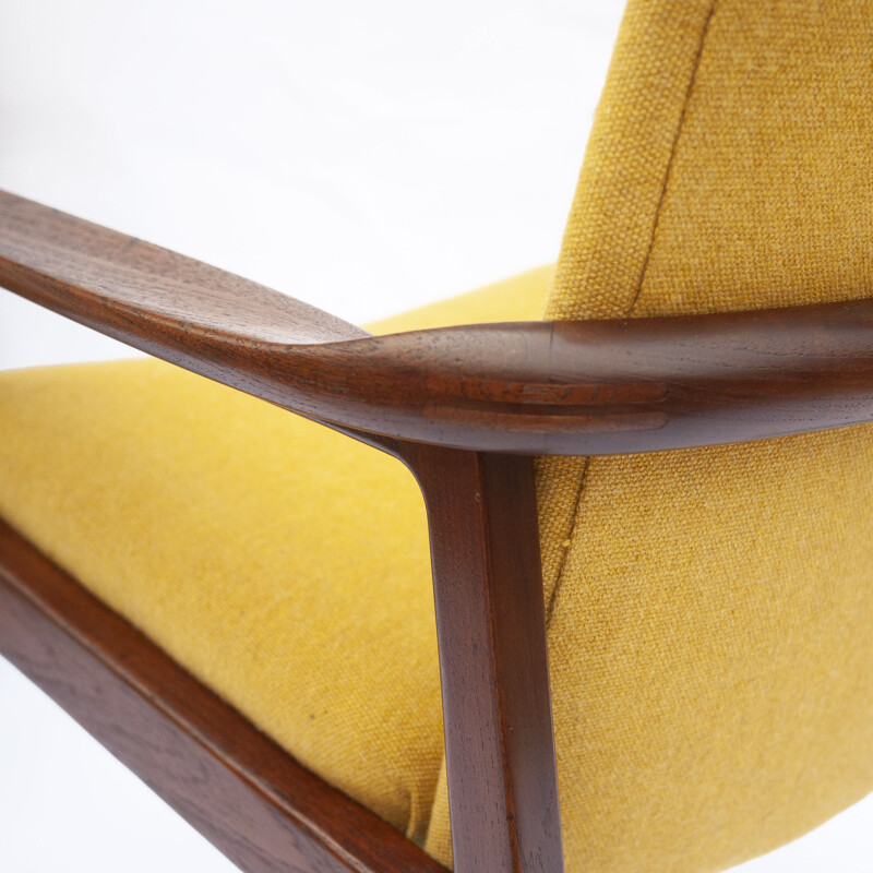 Mid-century teak armchair with yellow upholstery by Sigvard Bernadotte for France and Son, Denmark 1960s