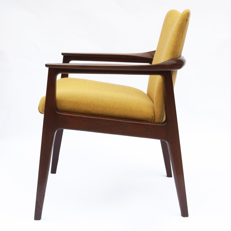 Mid-century teak armchair with yellow upholstery by Sigvard Bernadotte for France and Son, Denmark 1960s