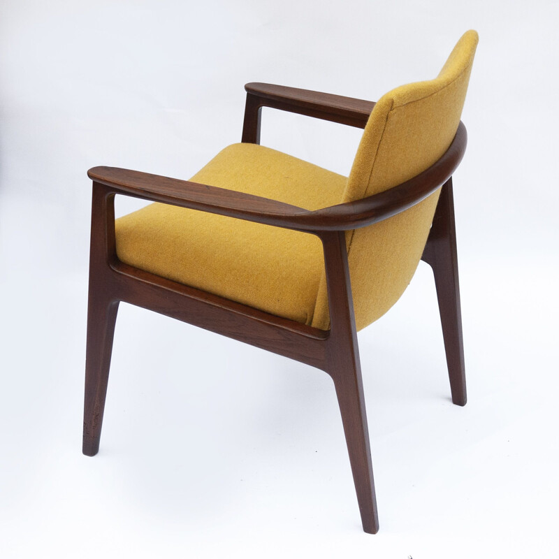 Mid-century teak armchair with yellow upholstery by Sigvard Bernadotte for France and Son, Denmark 1960s