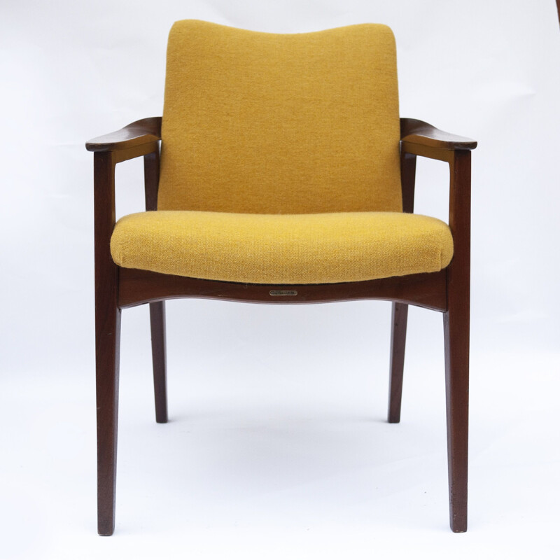 Vintage teakhouten fauteuil met gele bekleding van Sigvard Bernadotte voor France and Son, Denemarken 1960