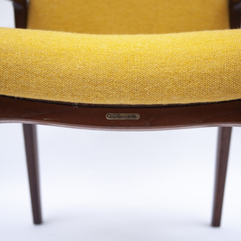 Sillón vintage de teca con tapicería amarilla de Sigvard Bernadotte para France and Son, Dinamarca 1960