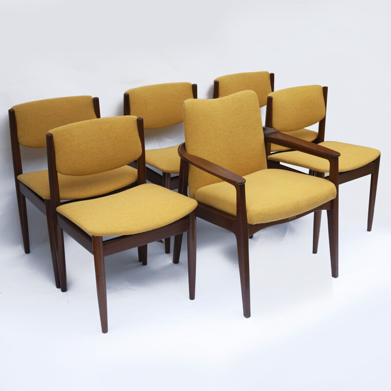 Set of 5 chairs and a vintage armchair by Finn Juhl and Sigvard Bernadotte for France et fils, France 1960