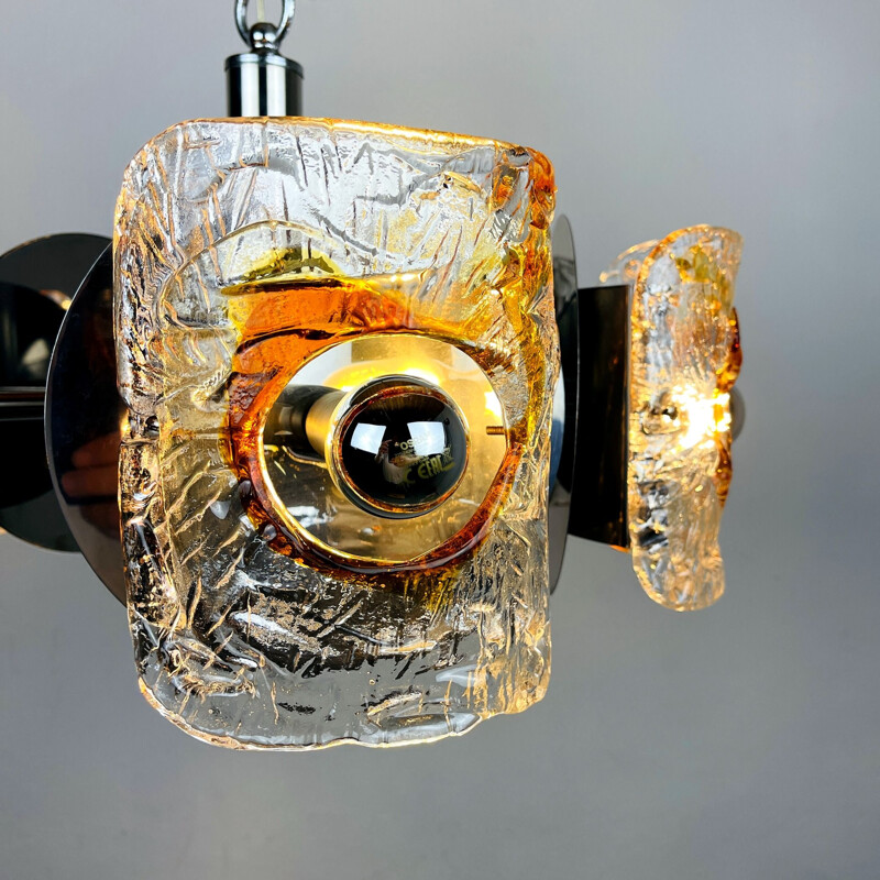 Mid-century amber Murano chrome chandelier Mazzega by Toni Zuccheri, Italy 1970s