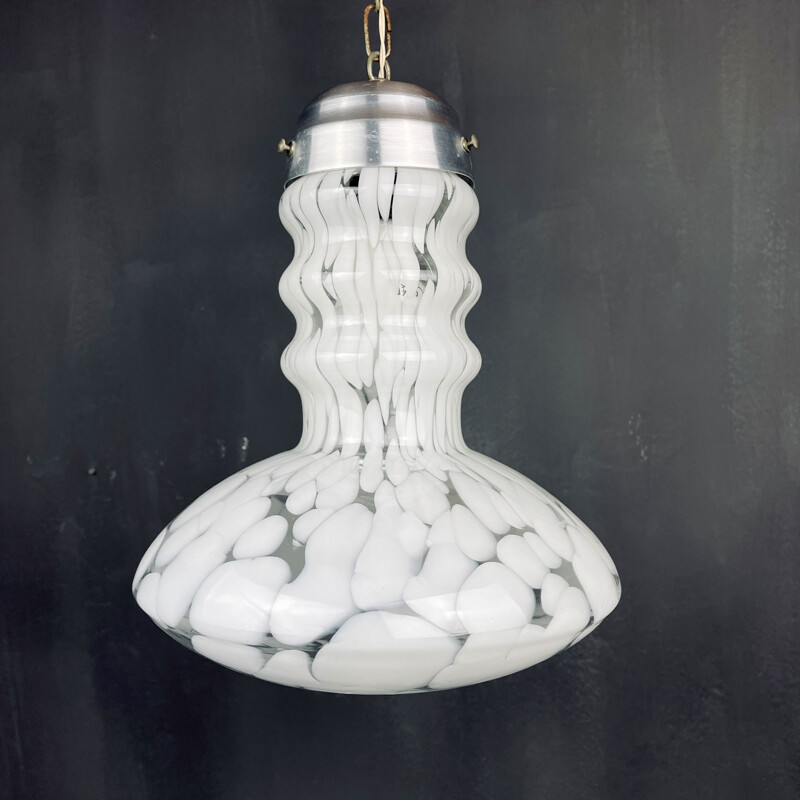 Mid-century white Murano pendant lamp by Carlo Nason for Mazzega, Italy 1960s