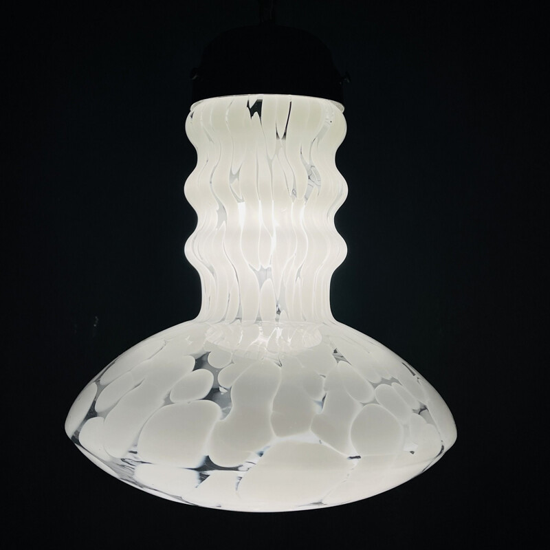 Mid-century white Murano pendant lamp by Carlo Nason for Mazzega, Italy 1960s