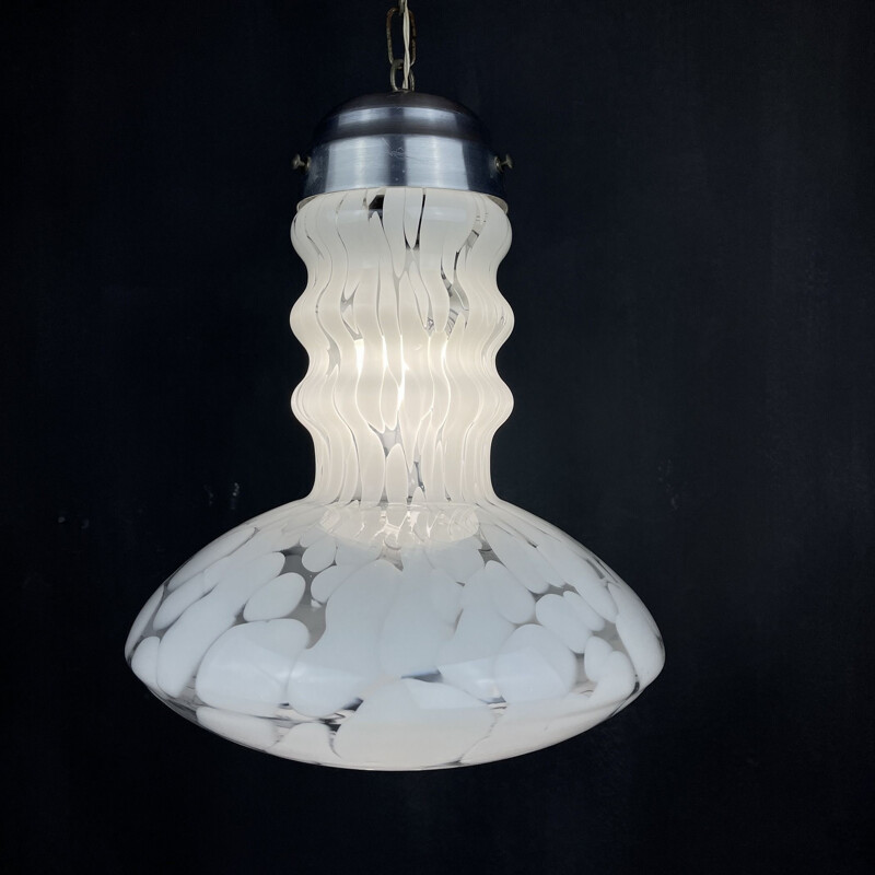 Mid-century white Murano pendant lamp by Carlo Nason for Mazzega, Italy 1960s