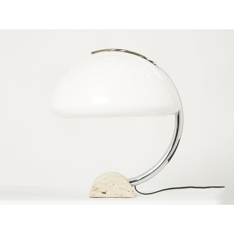 Vintage Italian chrome and travertine lamp by Elio Martinelli for Martinelli Luce, 1960