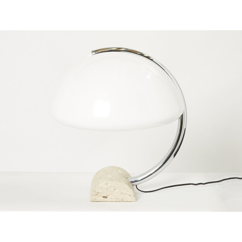 Vintage Italiaanse lamp in chroom en travertijn van Elio Martinelli voor Martinelli Luce, 1960