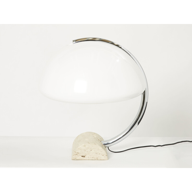 Vintage Italian chrome and travertine lamp by Elio Martinelli for Martinelli Luce, 1960