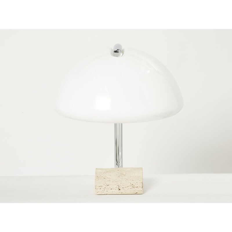 Vintage Italian chrome and travertine lamp by Elio Martinelli for Martinelli Luce, 1960
