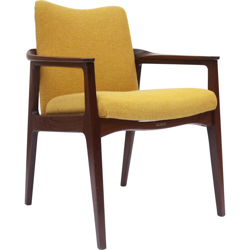 Mid-century teak armchair with yellow upholstery by Sigvard Bernadotte for France and Son, Denmark 1960s