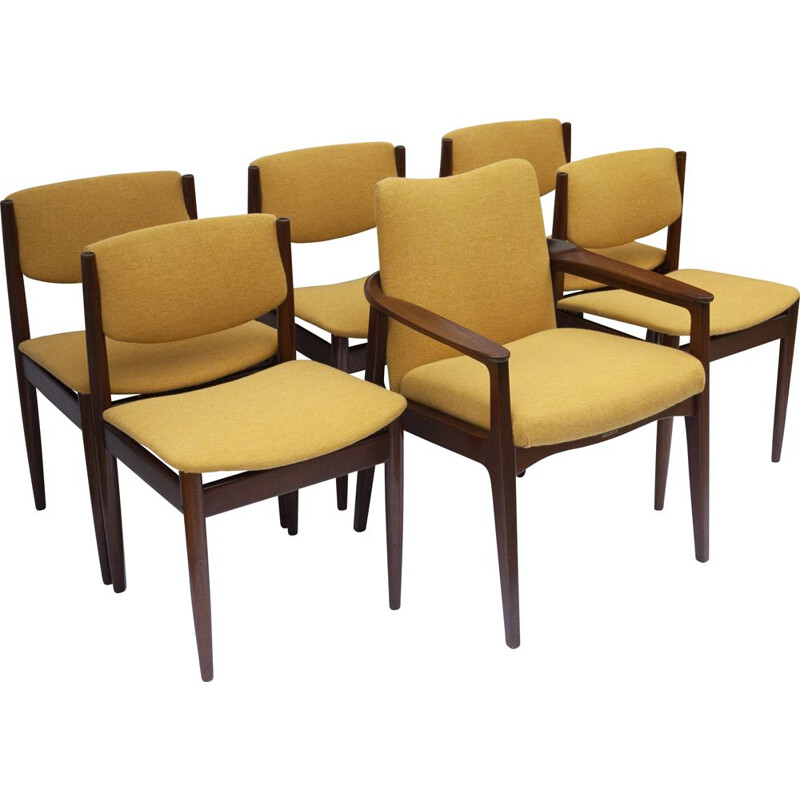 Set of 5 chairs and a vintage armchair by Finn Juhl and Sigvard Bernadotte for France et fils, France 1960