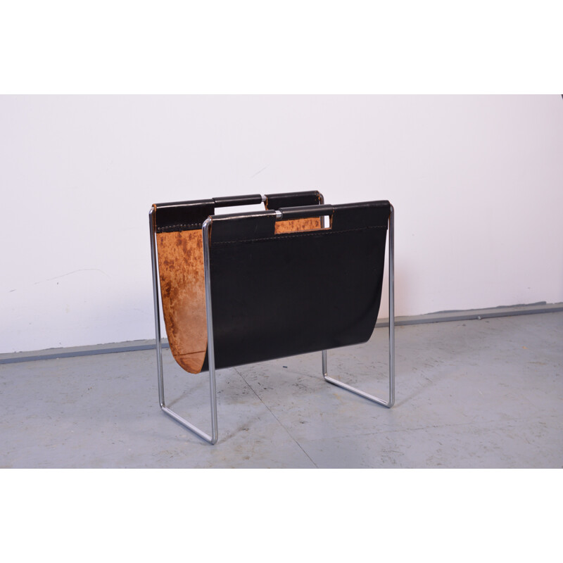 Brabantia magazine rack in leather and steel - 1950s