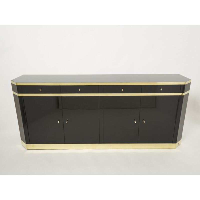 Black lacquer and brass vintage sideboard by J.C. Mahey for Maison Romeo, 1970