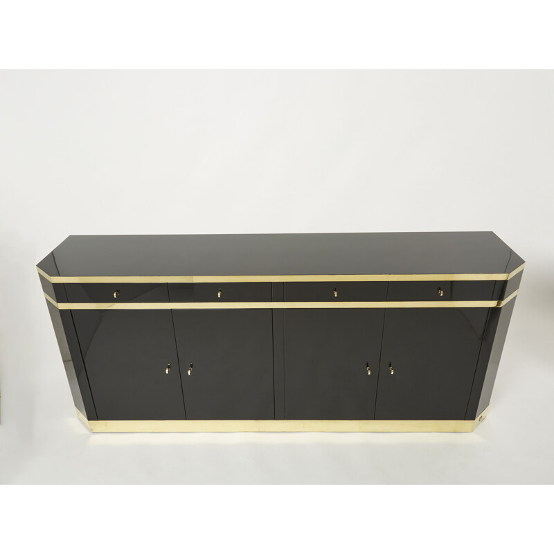 Black lacquer and brass vintage sideboard by J.C. Mahey for Maison Romeo, 1970