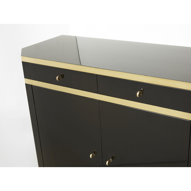 Black lacquer and brass vintage sideboard by J.C. Mahey for Maison Romeo, 1970