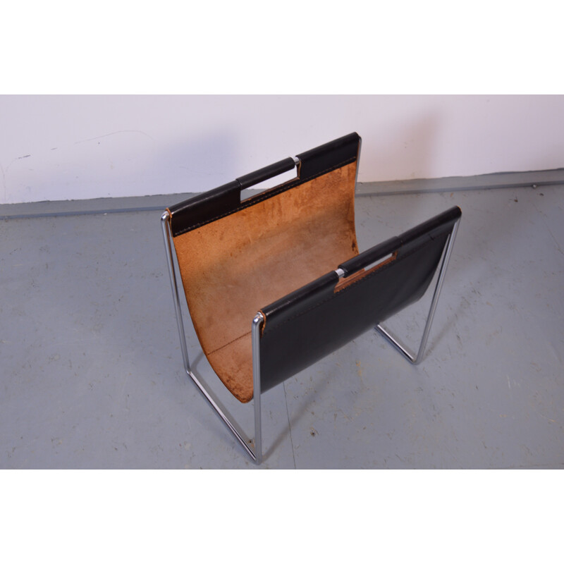 Brabantia magazine rack in leather and steel - 1950s