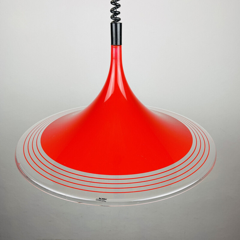Mid-century red plastic pendant lamp by Albatros Meblo, Yugoslavia 1970s