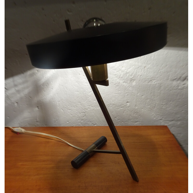 Lampe de bureau Philips en laiton et métal noir, Louis KALFF - 1950