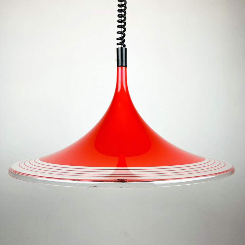 Vintage rode plastic hanglamp van Albatros Meblo, Joegoslavië 1970