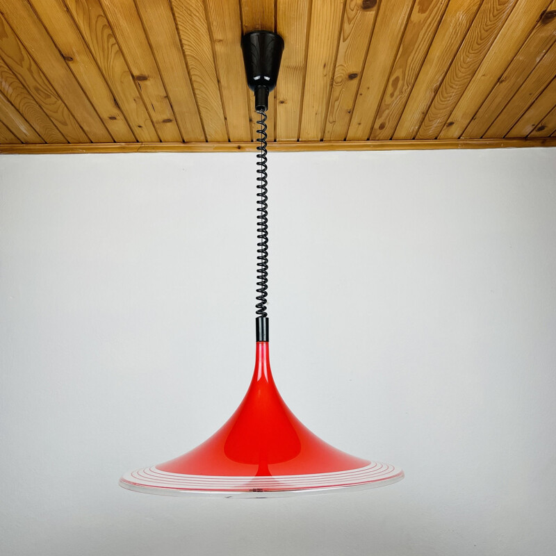Vintage rode plastic hanglamp van Albatros Meblo, Joegoslavië 1970
