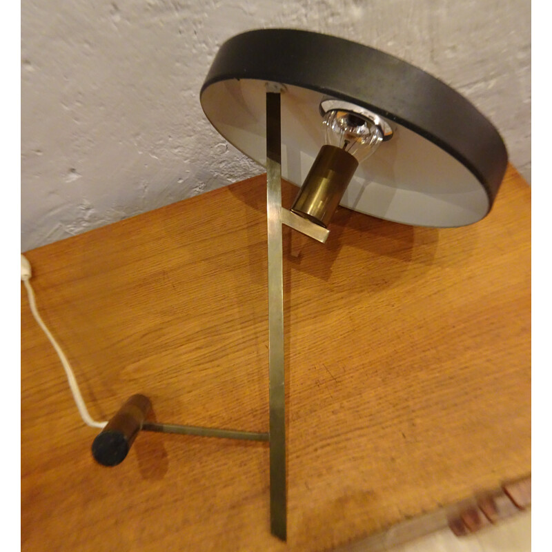 Lampe de bureau Philips en laiton et métal noir, Louis KALFF - 1950