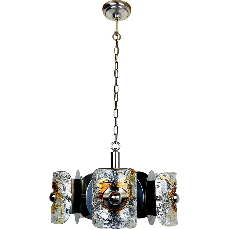 Mid-century amber Murano chrome chandelier Mazzega by Toni Zuccheri, Italy 1970s