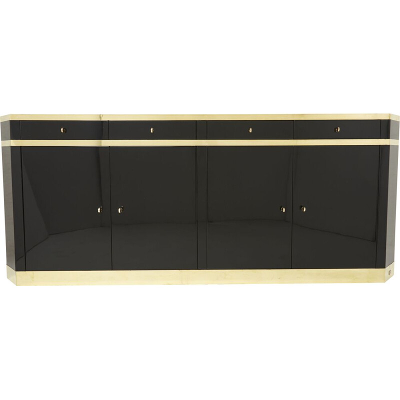 Black lacquer and brass vintage sideboard by J.C. Mahey for Maison Romeo, 1970