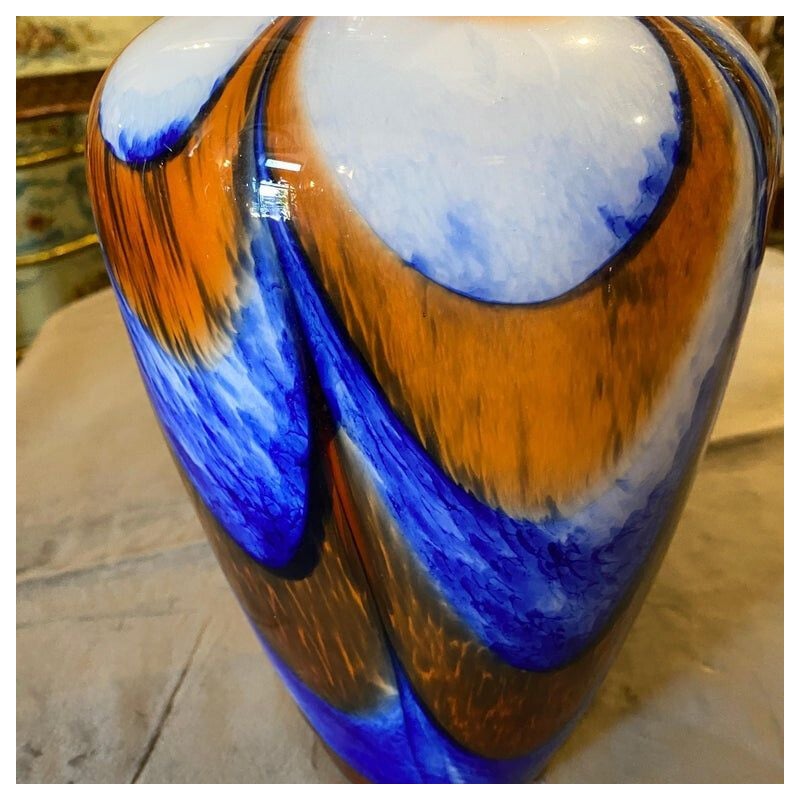 Mid-century orange and blue Murano glass vase by Carlo Moretti, 1970s
