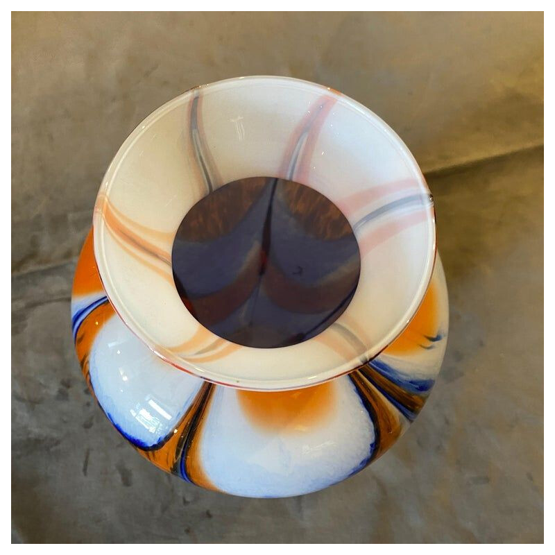 Vintage-Vase aus orangefarbenem und blauem Muranoglas von Carlo Moretti, 1970