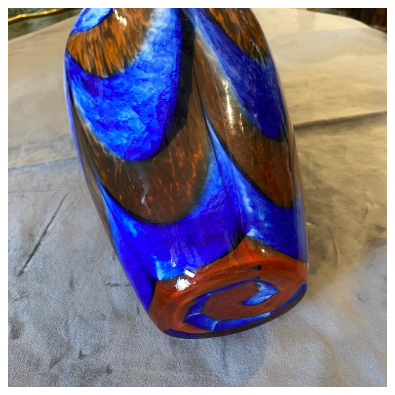 Vintage-Vase aus orangefarbenem und blauem Muranoglas von Carlo Moretti, 1970