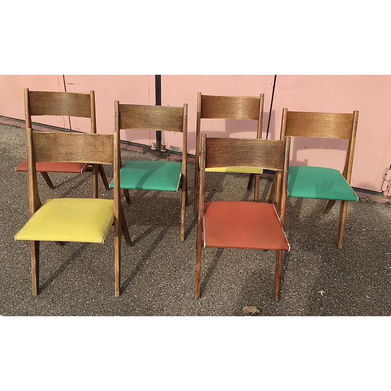 Lot de 6 chaises vintage par René-Jean Caillette, 1950