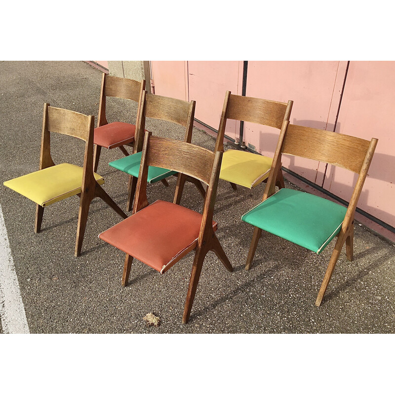 Set of 6 vintage chairs by René-Jean Caillette, 1950