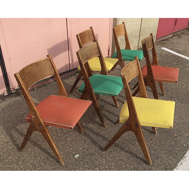 Set of 6 vintage chairs by René-Jean Caillette, 1950