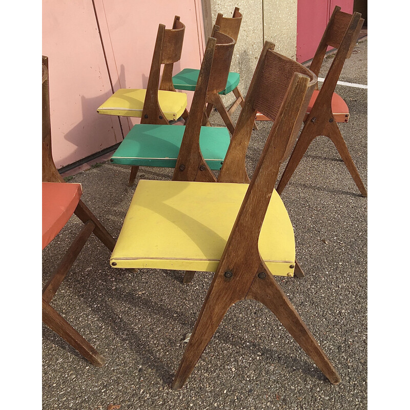 Lot de 6 chaises vintage par René-Jean Caillette, 1950