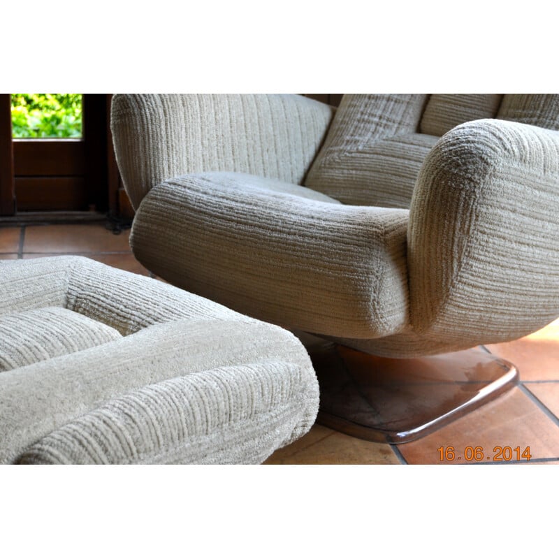 Vintage armchair and ottoman, Jean PREVOST - 1970s