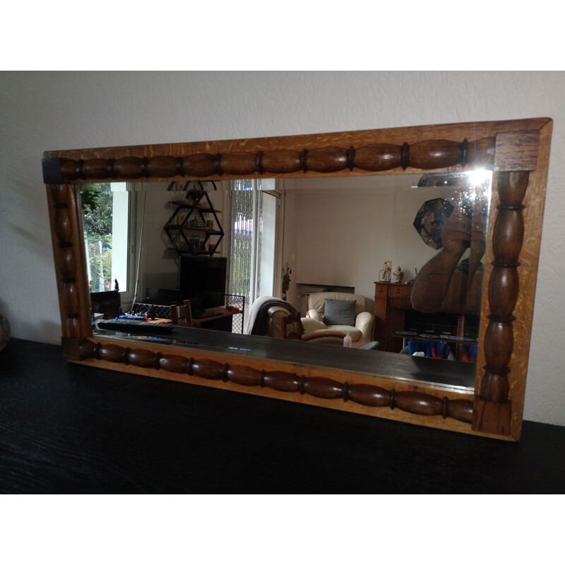 Vintage mirror in solid oakwood Charles Dubouyt