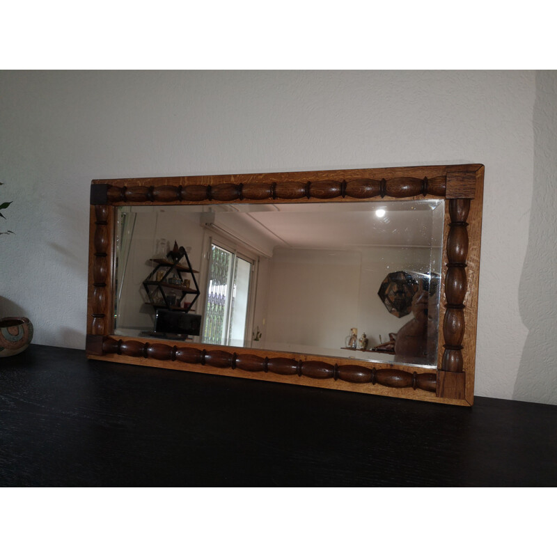 Vintage mirror in solid oakwood Charles Dubouyt