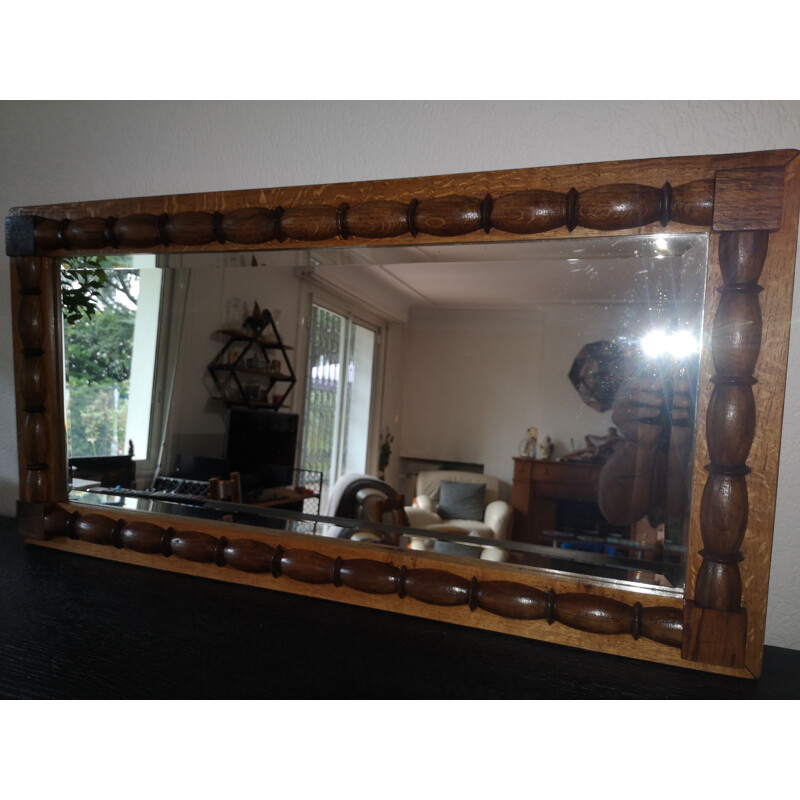Vintage mirror in solid oakwood Charles Dubouyt