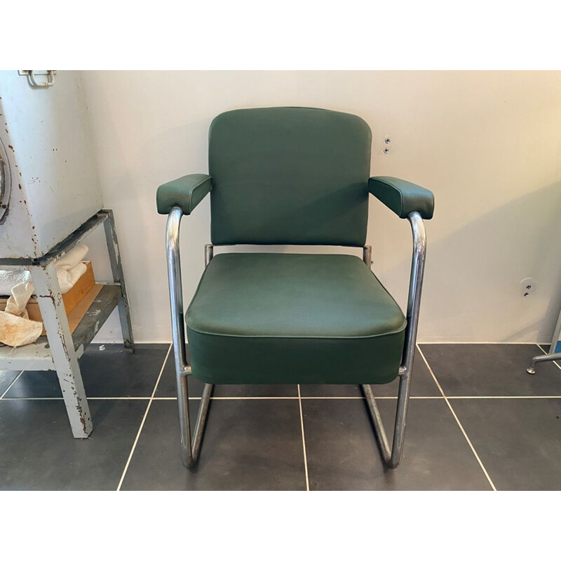 Roneo industrial office chair in green leatherette, 1950