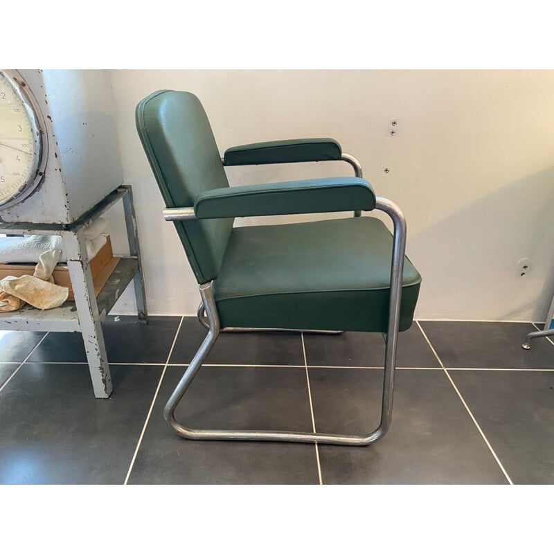 Roneo industrial office chair in green leatherette, 1950