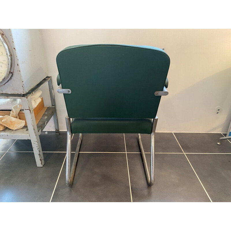 Roneo industrial office chair in green leatherette, 1950